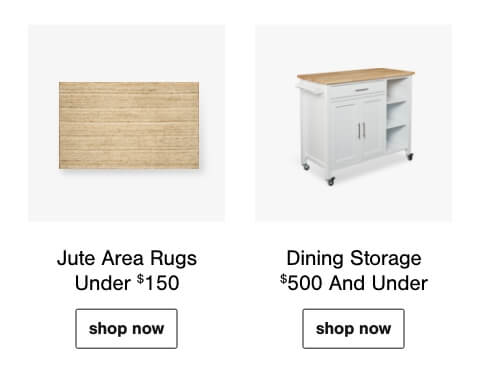 Jute Area Rugs Under $150, Dining Storage $500 and Under